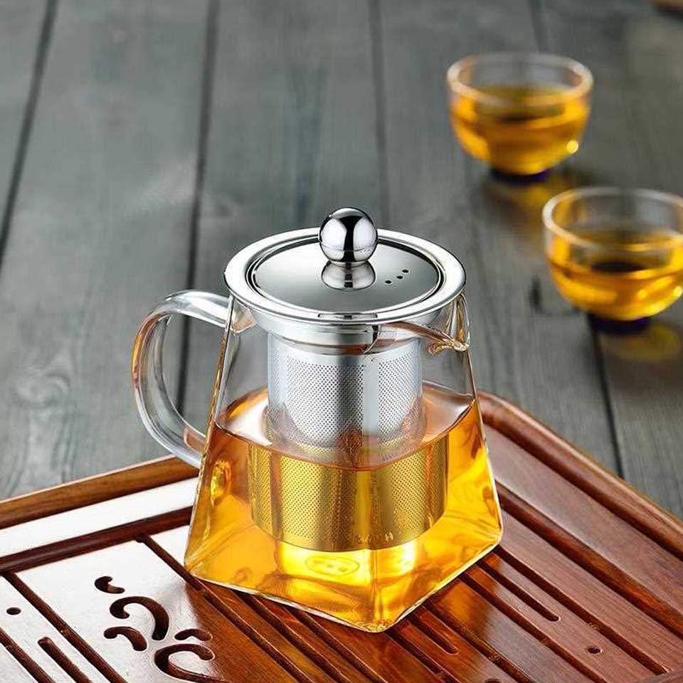 Théière En Verre 2 Litres Avec Passoire Amovible - Résistante à La Chaleur - Poignée Froide - Graduée